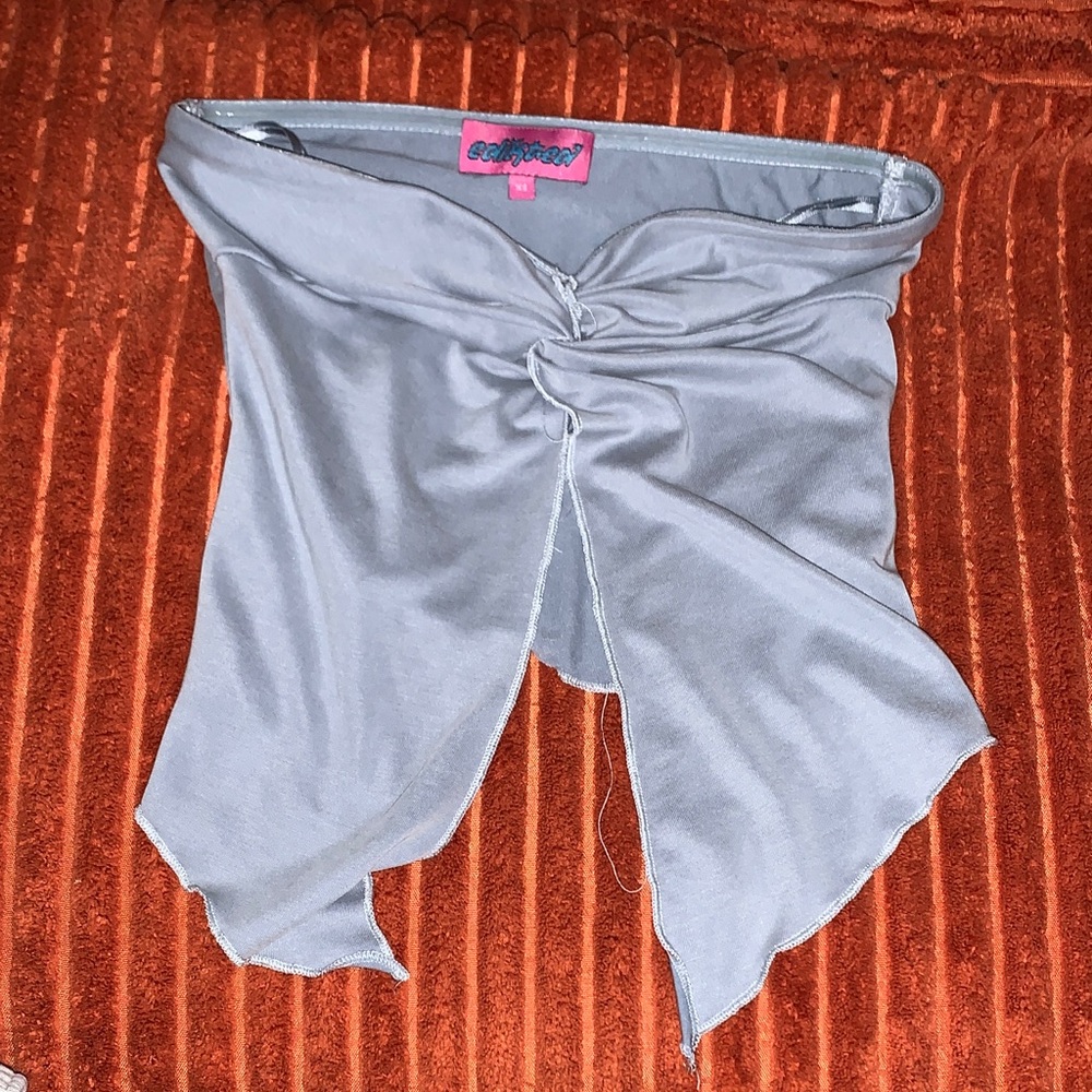 Edikted Light Gray Twist Front Strapless Tank Top